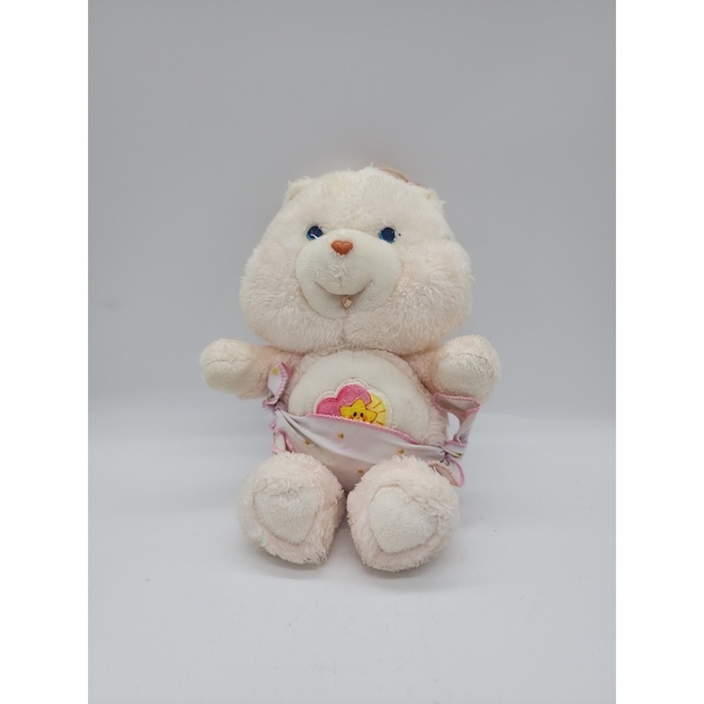 Vintage 1980s Care Bears Baby Hugs Bear Plush Pink Heart Star Belly Badge Toy